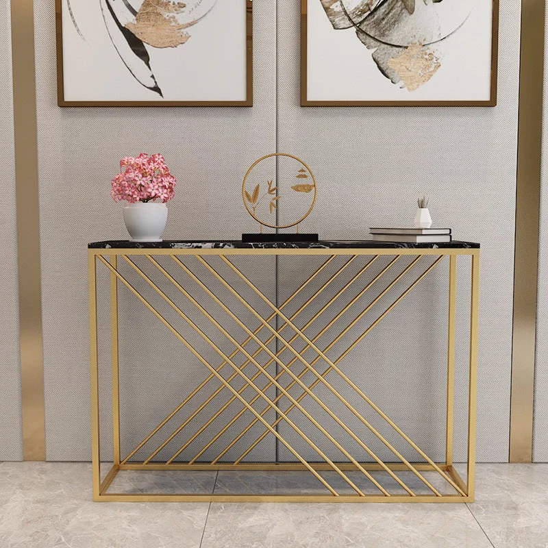 Marble Console Accent Table Antique Finish Sofa Console Table with Shelf