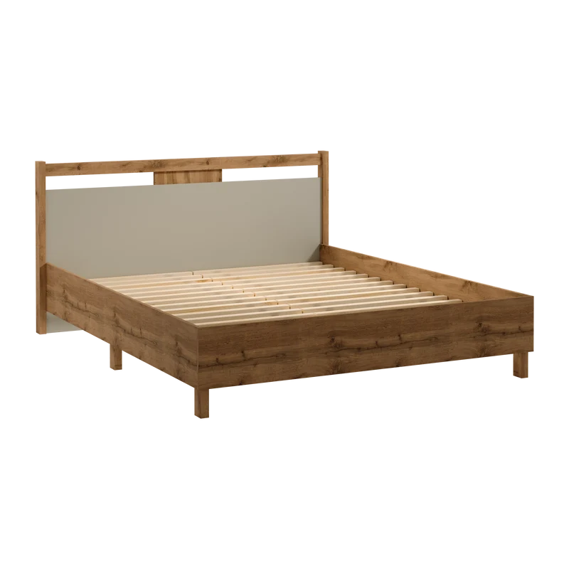 Velario Stilvolles Doppelbett 160x200 cm in Wotan Eiche – Modernes Schlafzimmerbett mit Lattenrost