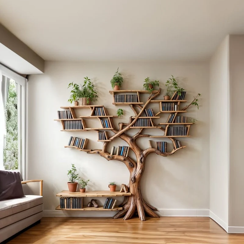 Tree Bookshelf Solid Wood Bookcase SINLTB058