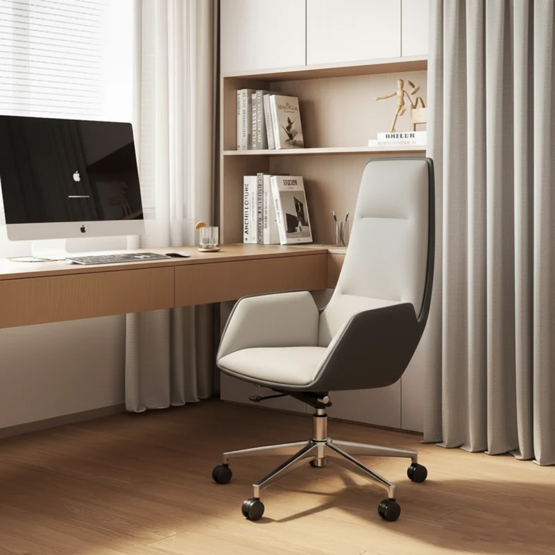 Modern Luxury Ergonomic Executive Chair - Leather Plywood Metal Office High Back Desk Chair With Adjustable Height, Swivel Wheels & Reclining Function