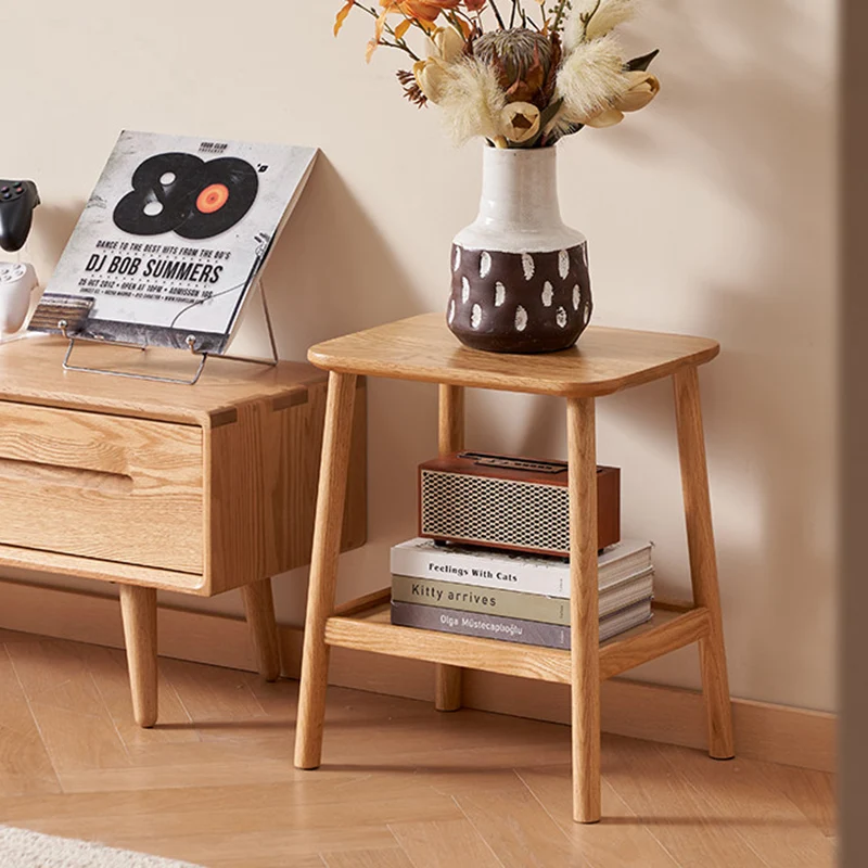 Traditional Japanese Oak Wood Paulownia Wood Trapezoidal Lightweight Portable Side Table 2-Layer For Living Room & Bedroom