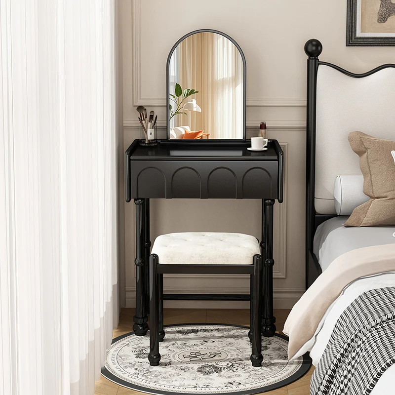 Traditional Vintage Plywood Pine Glass Arched Rectangular Makeup Vanity 1/2 Drawers For Bedroom