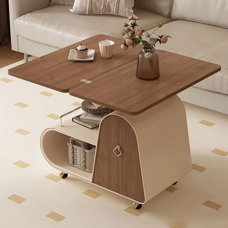 Traditional French Curved Rectangular Rubberwood Carbon Steel Movable Extendable Coffee Table 1-Drawer For Living Room