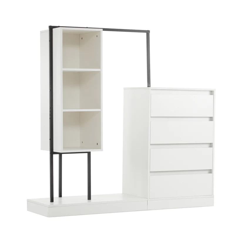Schubladenschrank mit Kleiderstange, Kleiderschrank-Set in Weiß