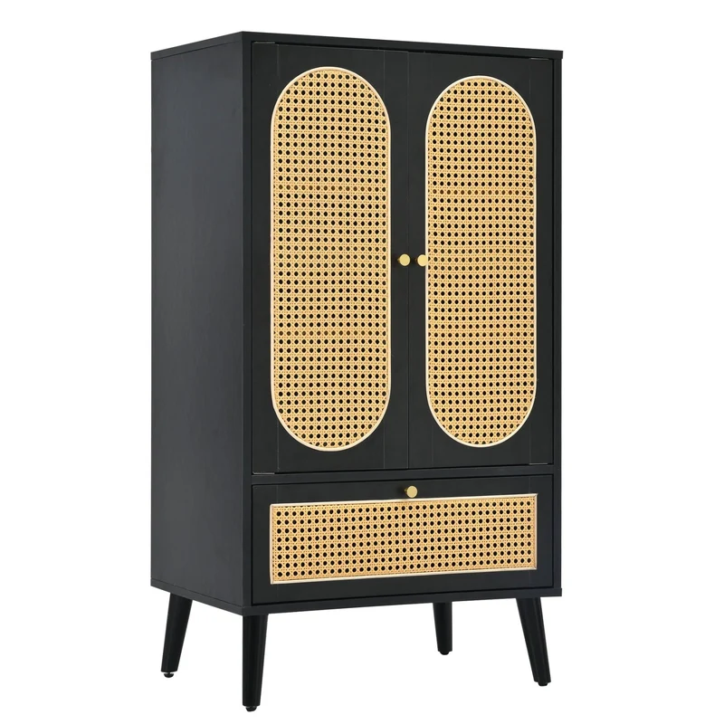 Sideboard mit Rattan-Design, mit 2 Türen und 1 Schublade, 60 x 40 x 110.5 cm