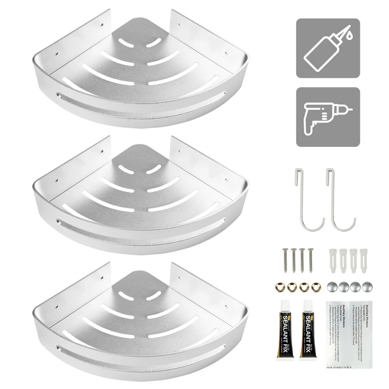Yorbay 3 Stücke Duschregal aus Aluminium, ohne Bohren zu montieren