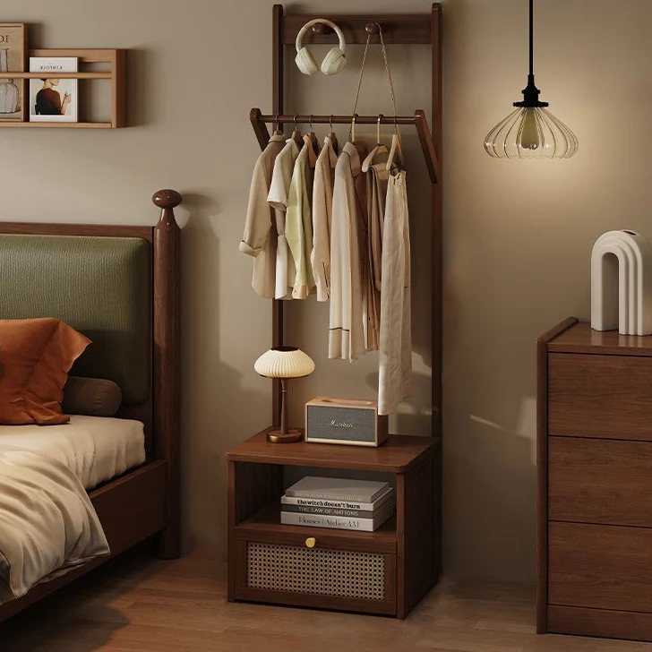 Contemporary Retro Nan Bamboo Composite Board Resin Rattan Rectangular Weaving Hall Tree 2-Tier Bedside Storage For Bedroom