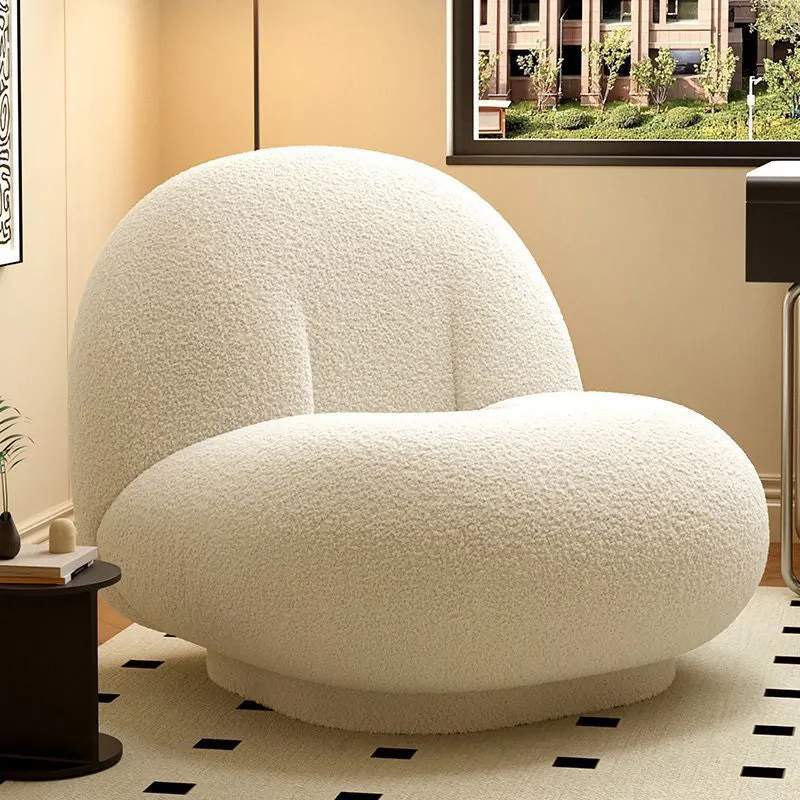 Contemporary Nordic Sherpa Fabric Plywood Ellipse Swivel Accent Chair Backrest Armless For Living Room