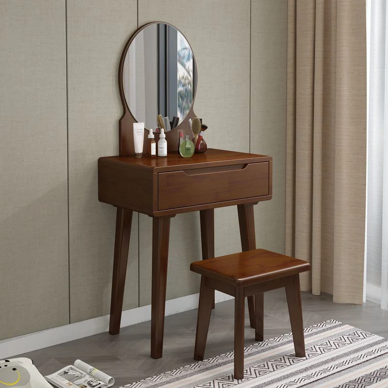 Contemporary Nordic Rectangular Oval Rubberwood Solid Wood Plywood Pine Glass Makeup Vanity 1/4 Drawer For Bedroom