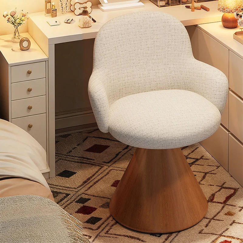 Contemporary Nordic Conical Curved Cotton-Linen Printed Velvet Carbon Steel Rotating Vanity Stool Backrest Armless For Bedroom