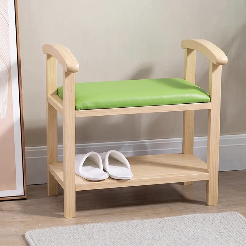 Traditional Japanese Rectangular Rubberwood Solid Wood Plywood PU Leather Shoe Bench Backless Armrest For Entryway & Hallway