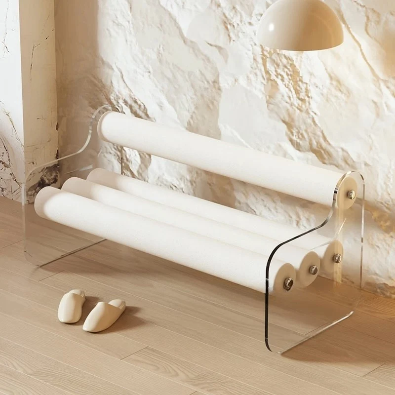 Contemporary Scandinavian Rectangular Acrylic Carbon Steel Velvet Fabric Backrest Shoe Bench For Entryways