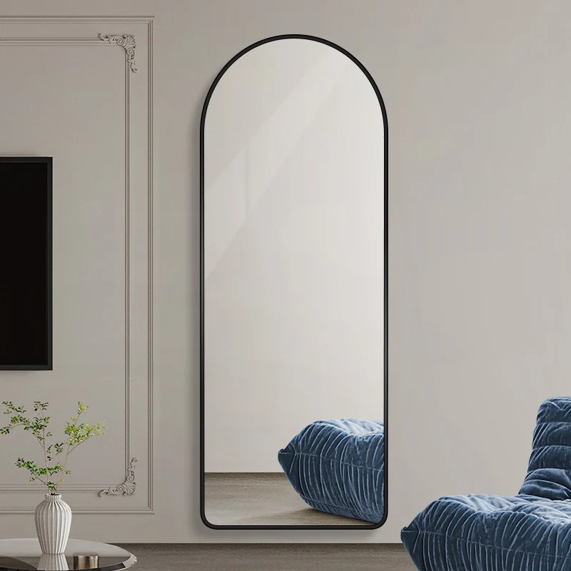 Modern Luxury Arched HD Silver Mirror Aluminum Alloy Full-Length Wall Mirror For Bedroom