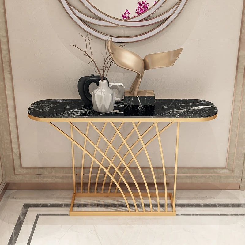 11.81" W Glam Oval Console Accent Table Antique Finish Console Sofa Table