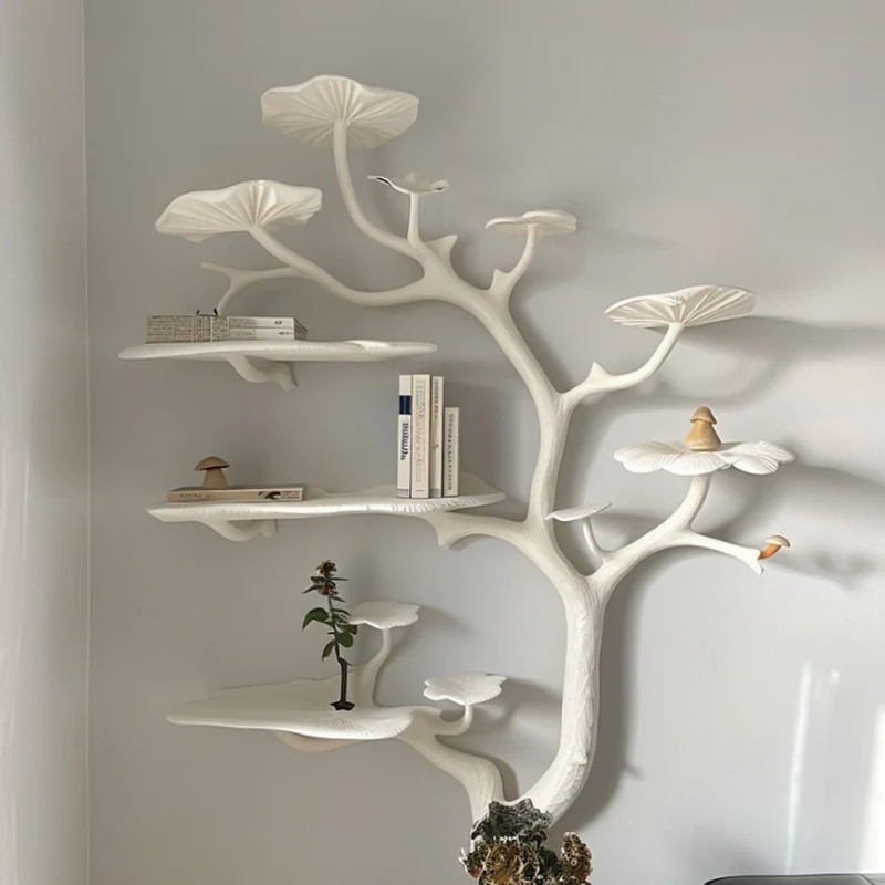 Natural Mushroom Tree Bookshelf Wall Mounted Wild Mulberry Wood Decor SINLTB012