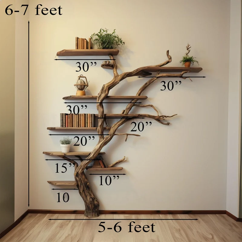 Narrow Wild Mulberry Wood Tree Shelf On Wall Mount Seasonal Celebrations SINLTB005