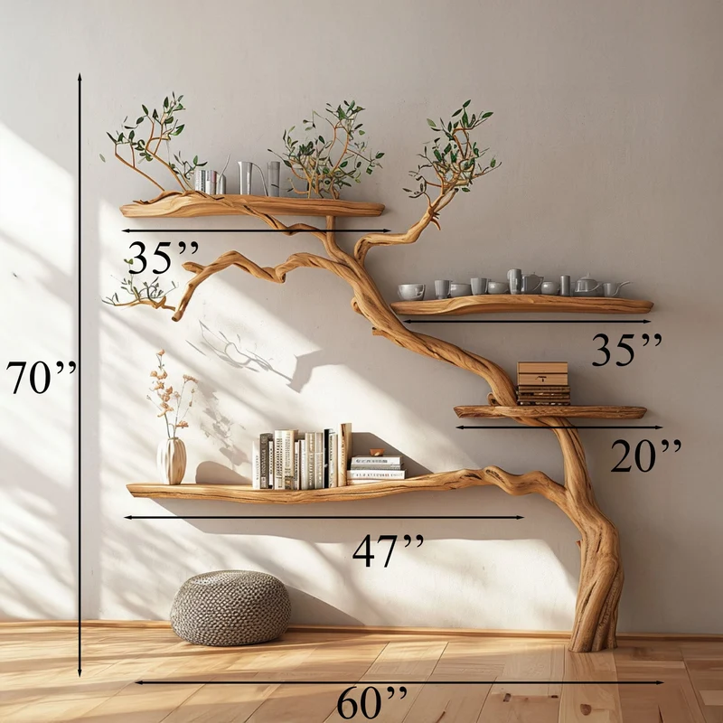 Tree Branch Floating Shelves Montessori Wall Mount Bookshelf SINLTB037