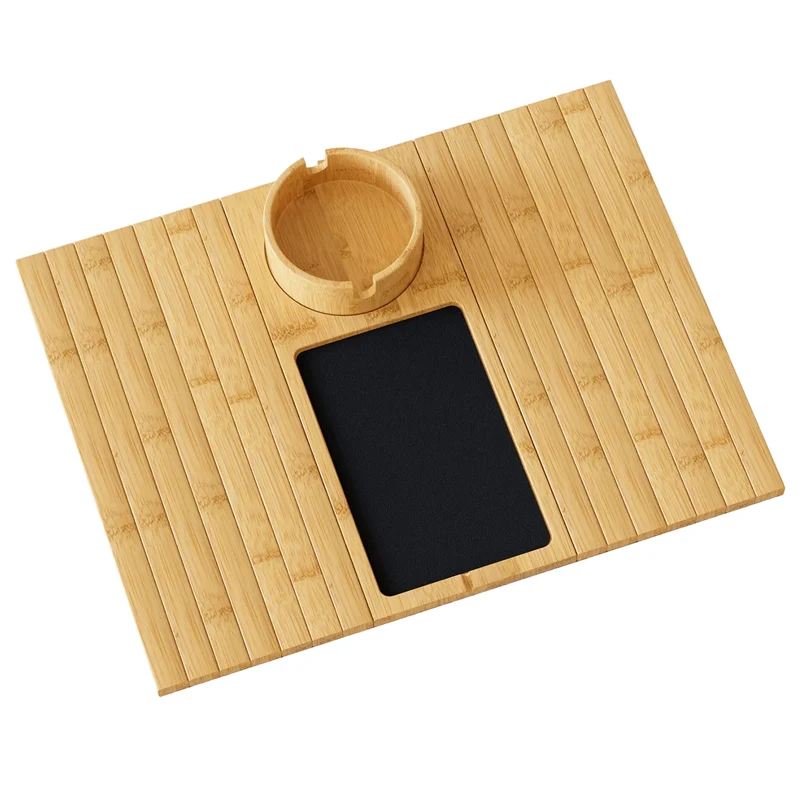 Yorbay Sofa-Armlehnen-Tablett aus Bambus mit 360° Becherhalter