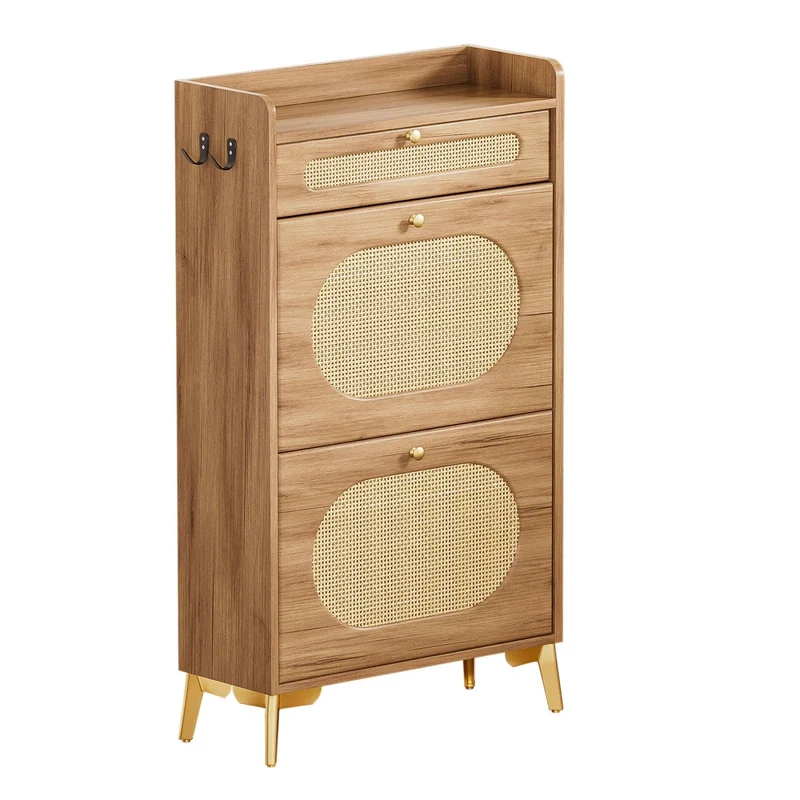 Yorbay Schuhschrank mit 2 Klappfächern & Schublade, 110,5 × 60 × 24 cm