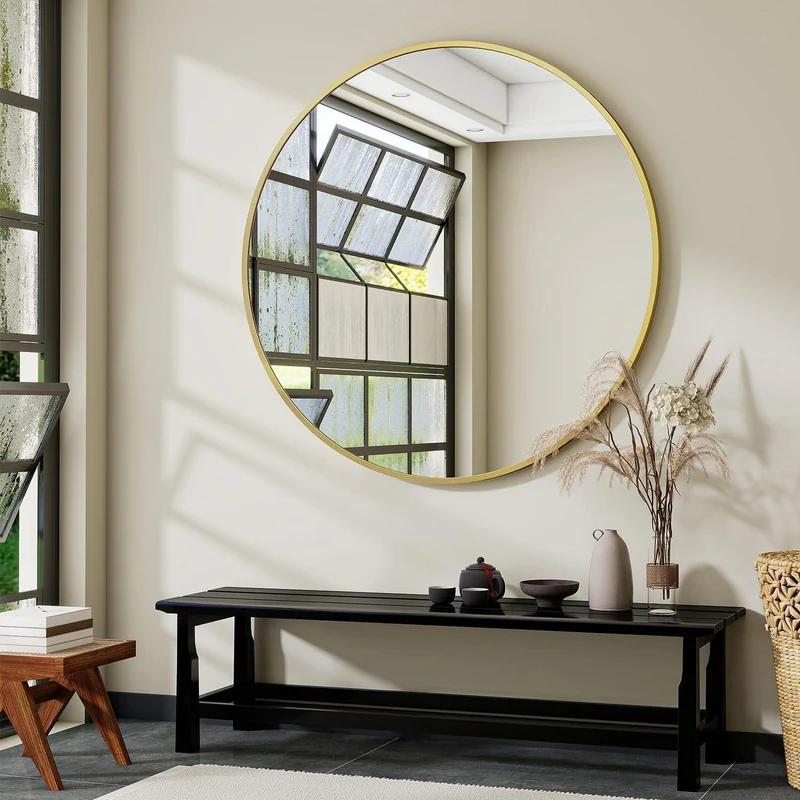 Runder Wandspiegel 120cm Gold – Moderner Badezimmer Spiegel