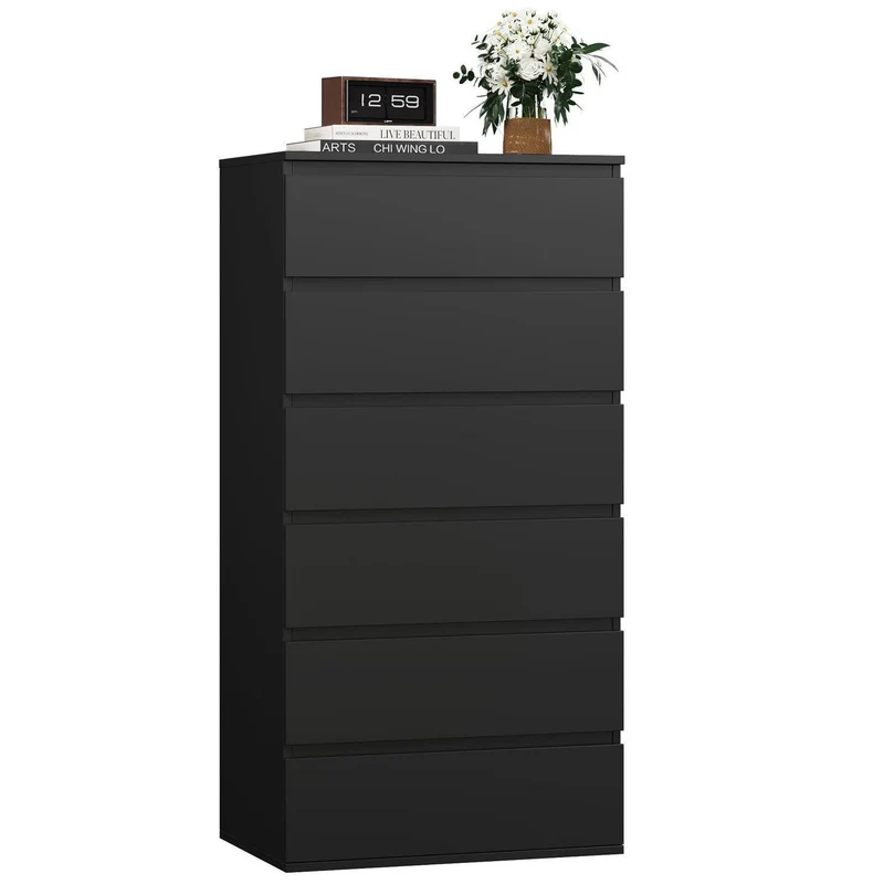 Schwarze Kommode mit 6 Schubladen – 60x40x119cm