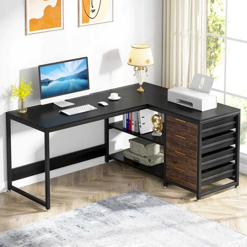 L-förmiger Schreibtisch mit Schubladen – Eckschreibtisch für Büro & Home Office