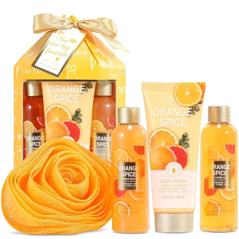 Geschenkset für Frauen Bade Wellness Set für Spa Entspannung mit Orangenduft