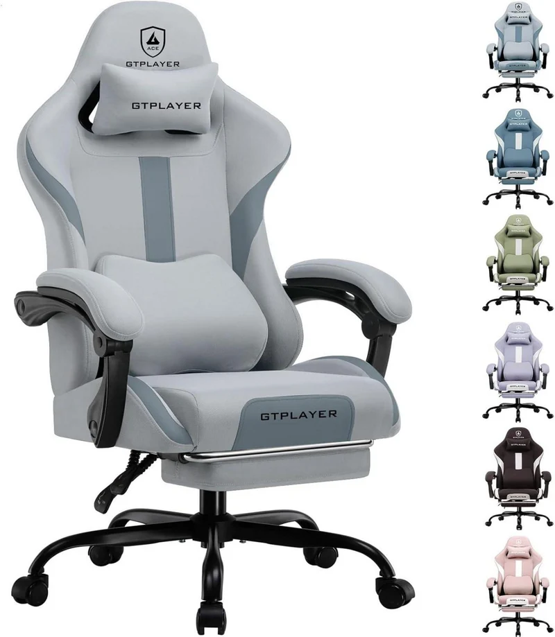 Gaming Stuhl Stoff mit Fußstütze und