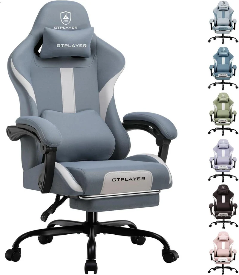 Gaming Stuhl Stoff mit Fußstütze und Taschenfederkissen