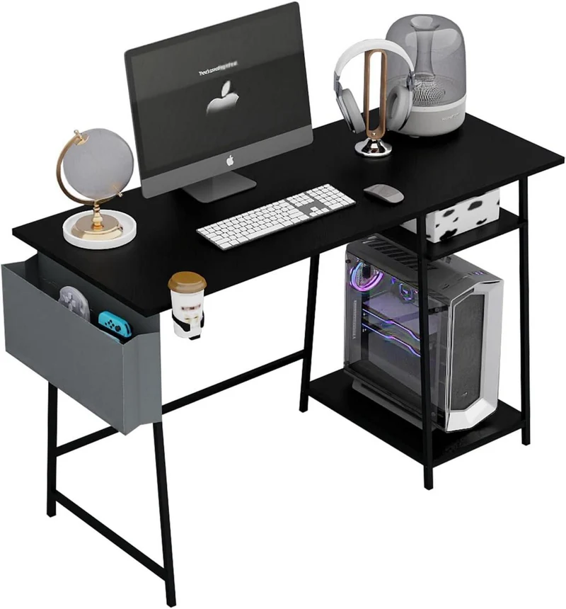 Computertisch 115 cm Weißer Bürotisch mit Bücherregal