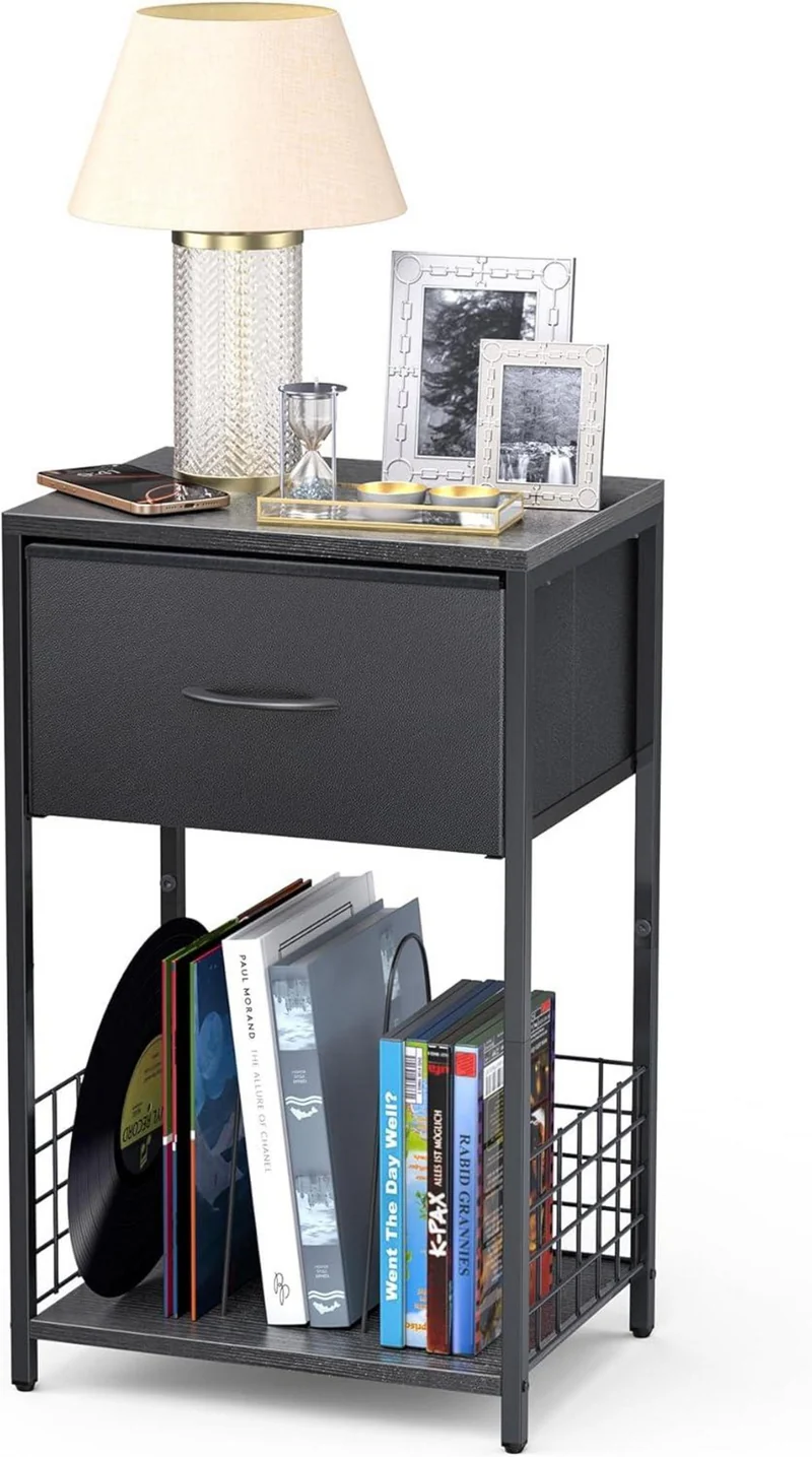 Nachttisch Beistelltisch Nachtschrank mit Stoffschubladen