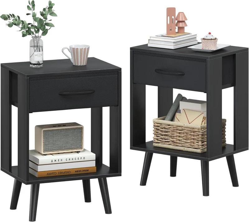 Modernes Schwarz Set 2 Kleine Nachttische 40x30x60cm für
