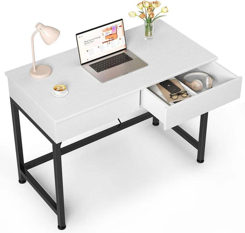 Schreibtisch mit 2 Holzschubladen, Bürotisch für kleinen