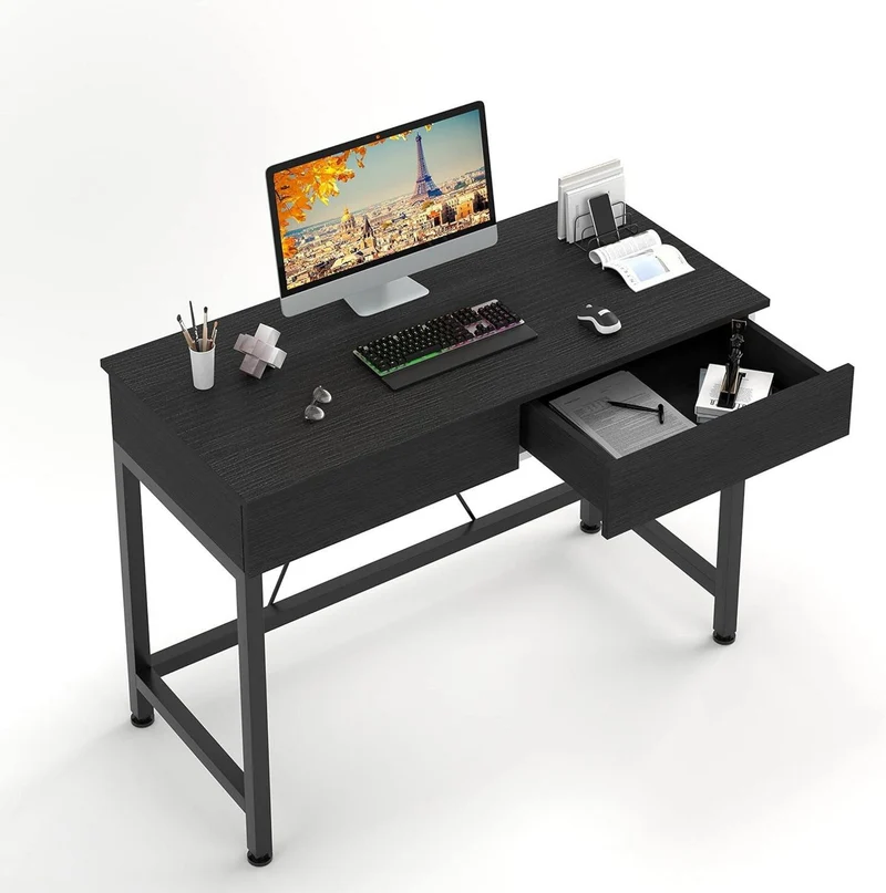 CAIYUN Schreibtisch mit Holzschubladen 100x50cm Schwarz