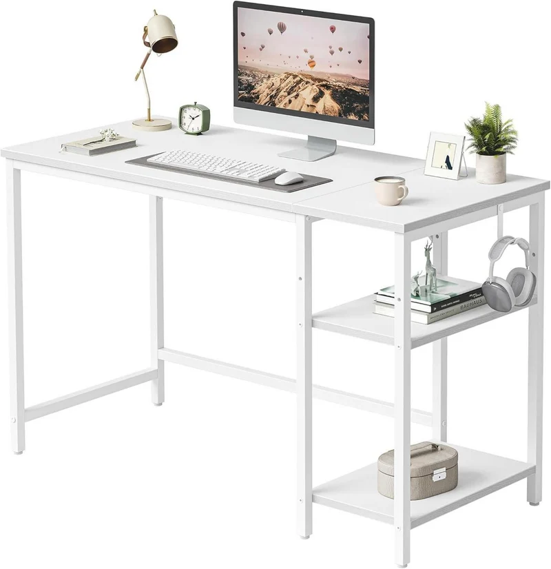 Kleiner Computertisch 100 cm Weiß mit Ablagen