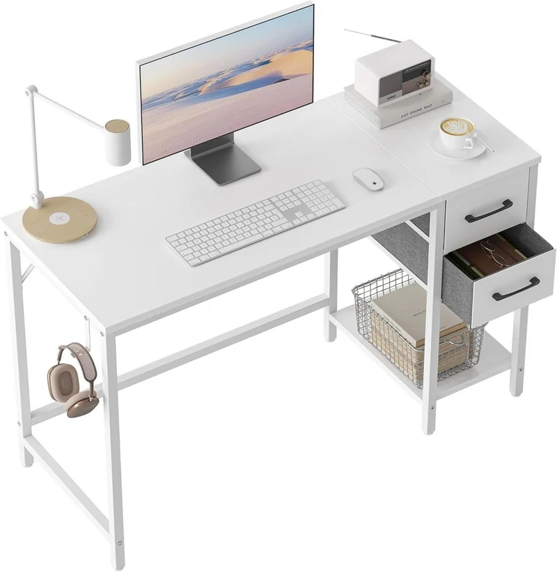 Modern weißer Computertisch mit Schubladen, 120
