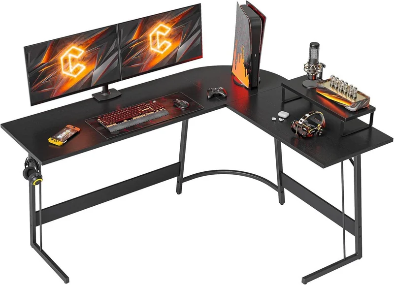 Gaming Tisch L-Form 150x120 cm mit Monitorständer Schwarz