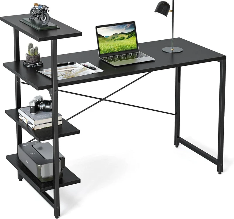 Kleiner Schreibtisch mit Regal 120x50cm Stahlgestell Schwarz