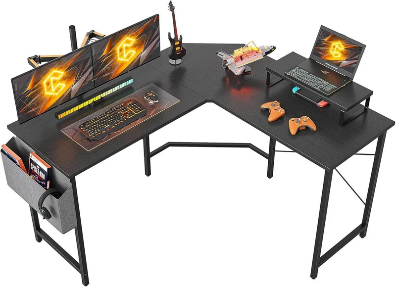 Gaming Eckschreibtisch 150x120cm mit Monitorständer Schwarz