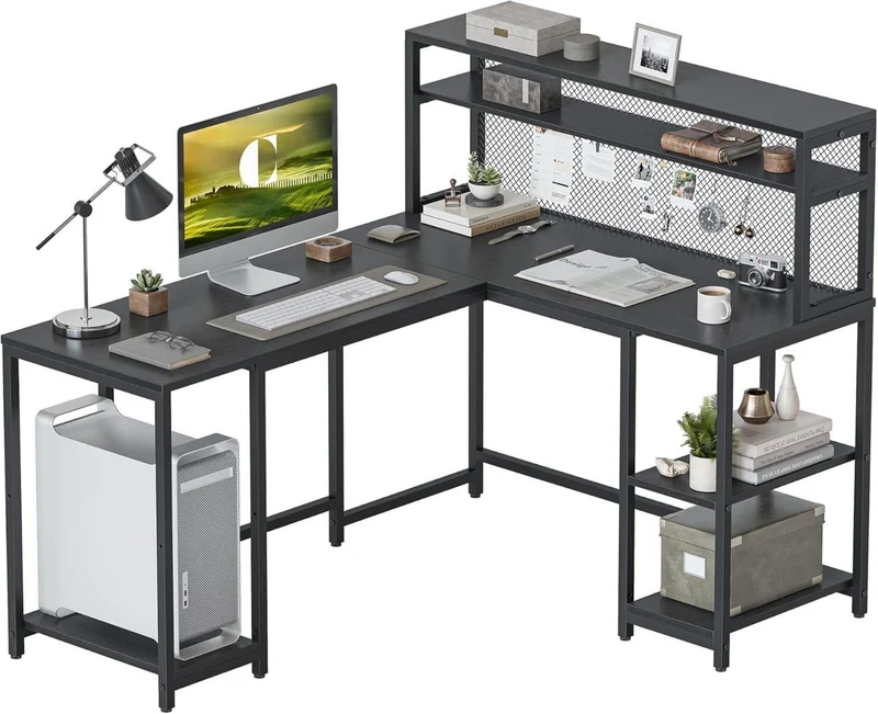 L-förmiger Computertisch mit Regal und