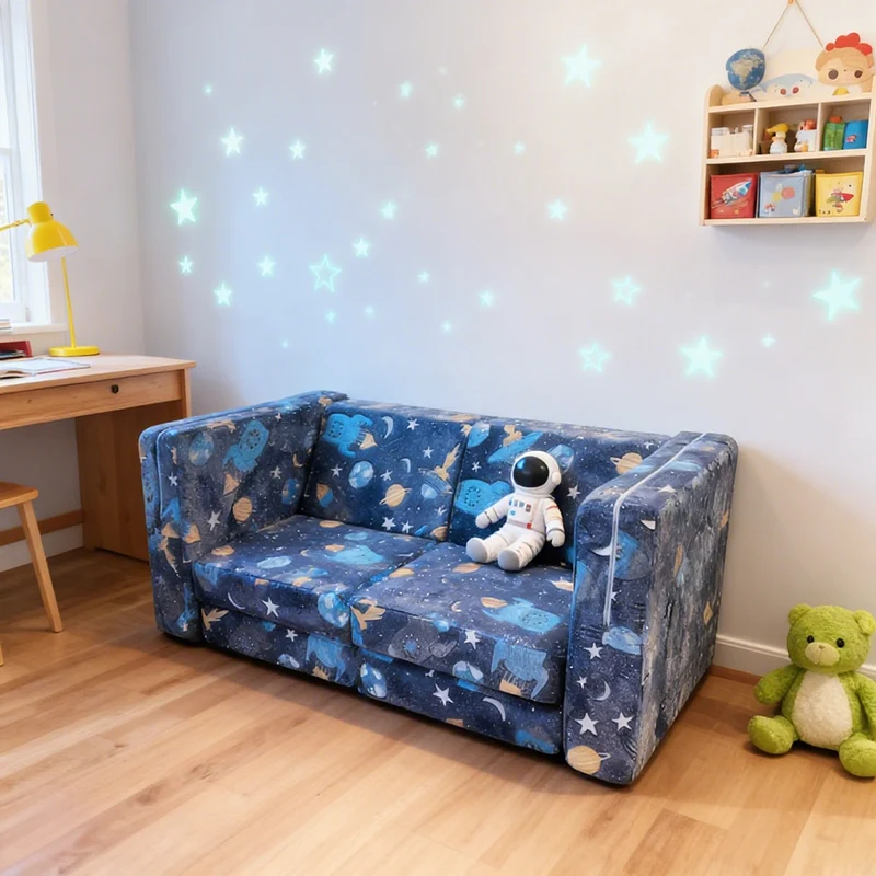 Contemporary Creative Rectangular Kids Sofa: Two-Seater Compressible - Comfortable Upholstered Backrest Armrest Sofa For Living Room