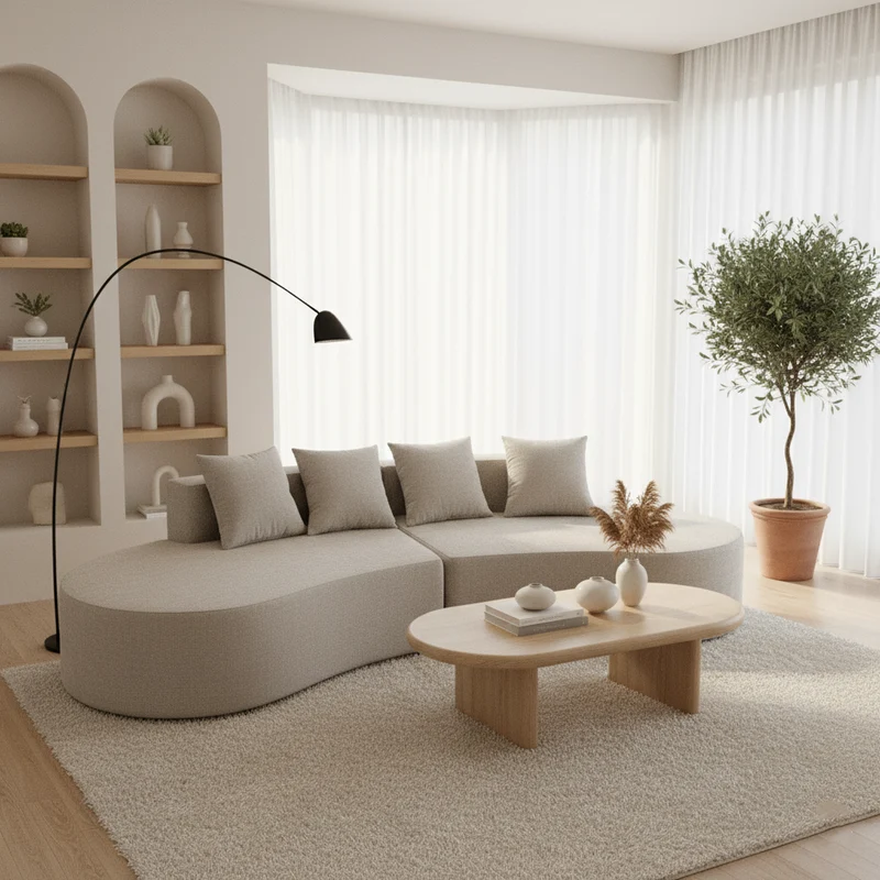 Nordic Dual-Oval Sectional Compression Sofa - Frameless Silent High-Resilience Foam Chenille Lounge Sofa For Living Room