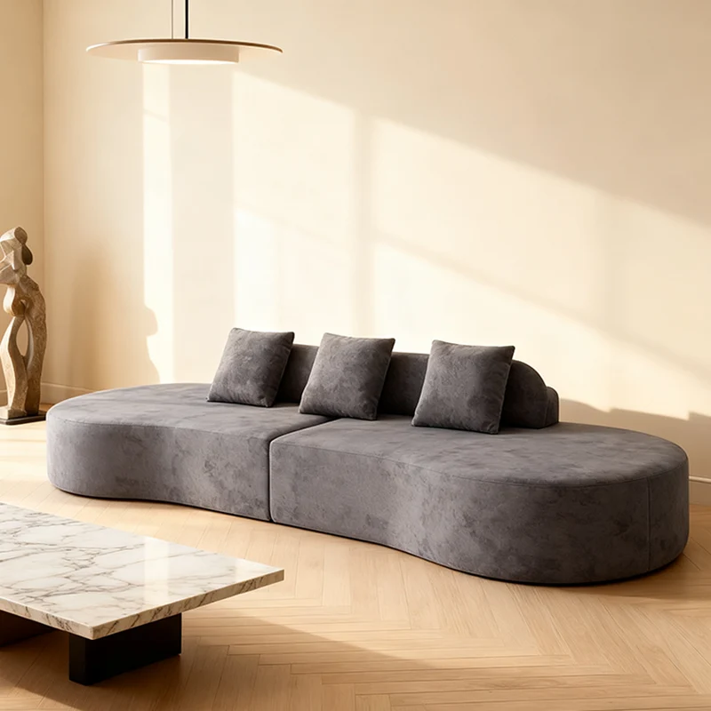 Contemporary Scandinavian Curved Streamline Fabric Sofa - Low Profile Accent Chair For Living Room