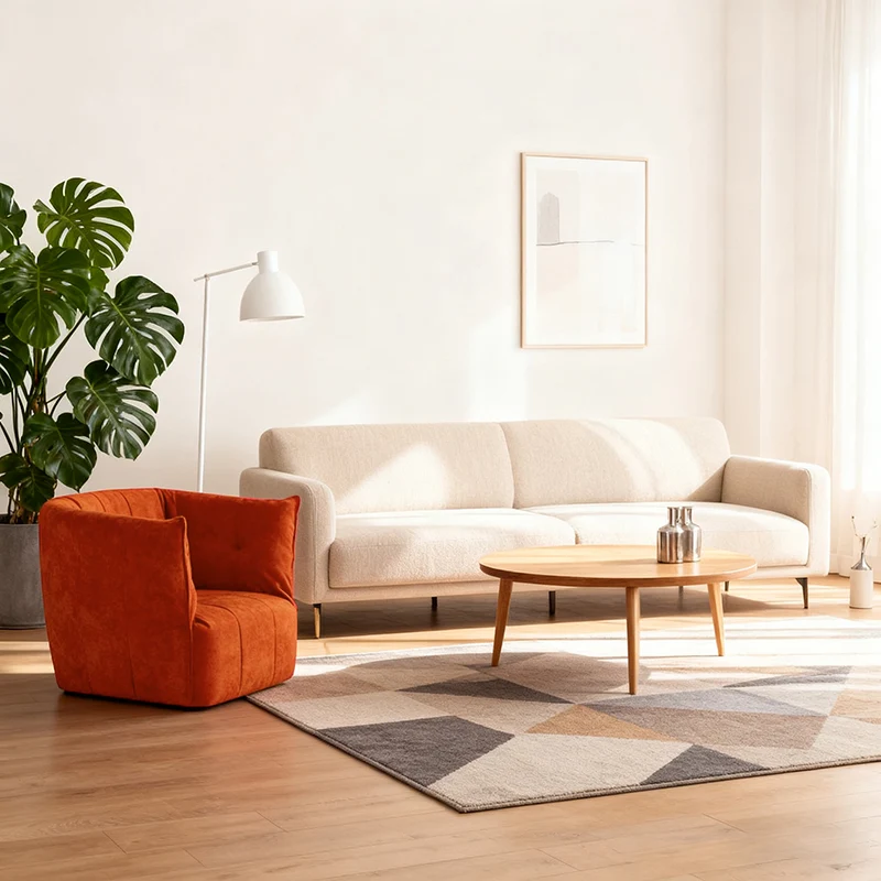 Contemporary Scandinavian U-Shape Fabric Lounge Chair Sofa - Small Space Sponge Comfy Accent Chair For Living Room