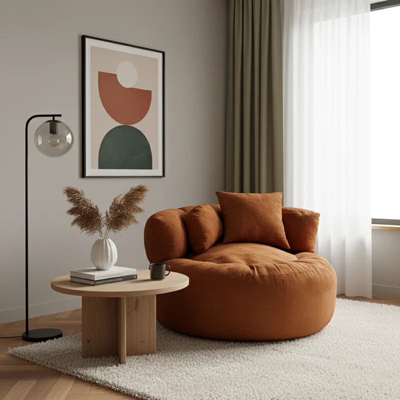Contemporary Scandinavian Toweling Compressed Single Sofa - Round Circular Accent Chair For Living Room