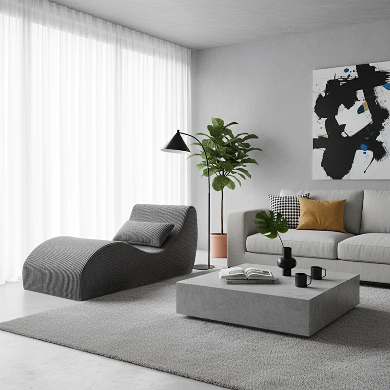 Contemporary Scandinavian Corduroy Compressed Accent Sofa - Wave-Shaped Lounge Chair For Living Room