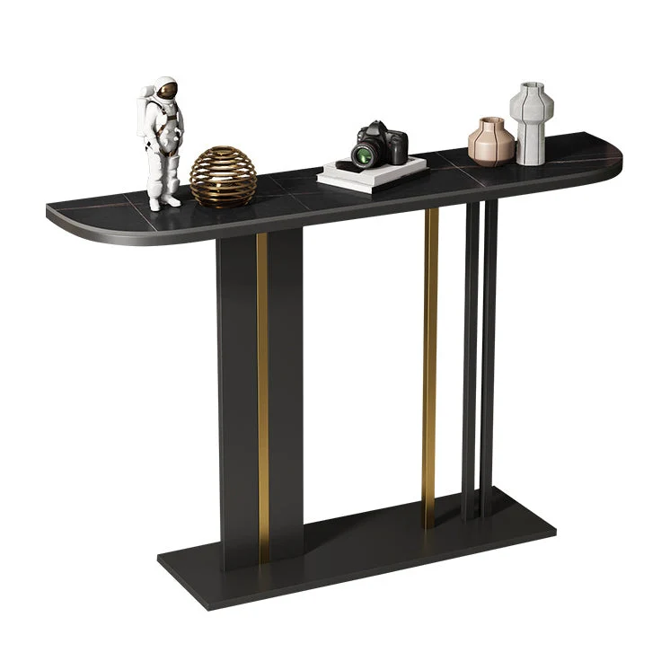 Modern Stone Console Table 11.81" W Half Moon Accent Table for Hall