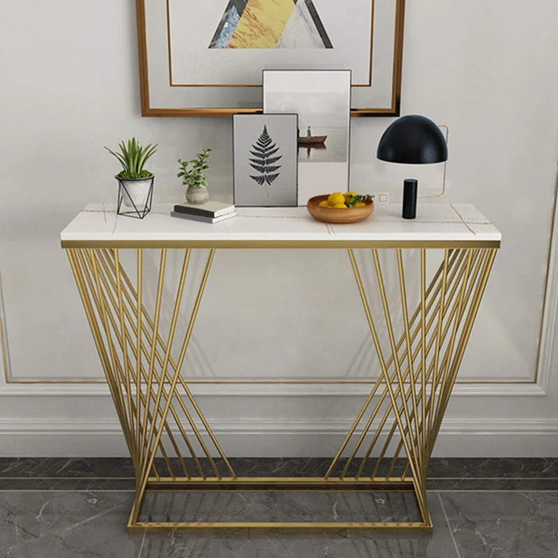 Frame Base Console Table 31.5" Tall Stone Accent Table for Hall