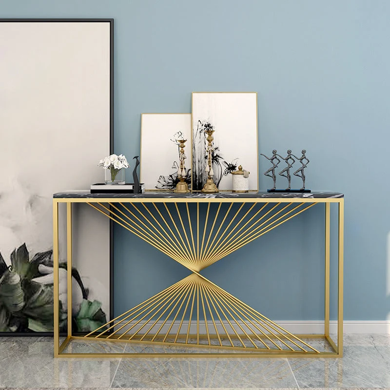Glam Rectangle Accent Table 31.5" Tall Marble Console Table for Hall