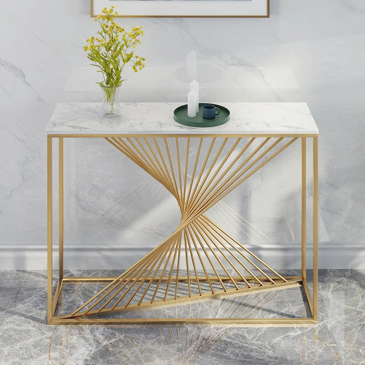 Marble Glam Console Table 31.5" Tall Rectangle Accent Table for Hall
